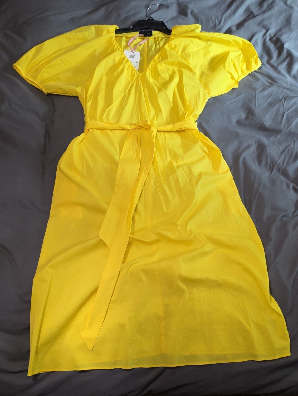 Alex Marie Bright Yellow Belted Midi Dress (w/Pockets)